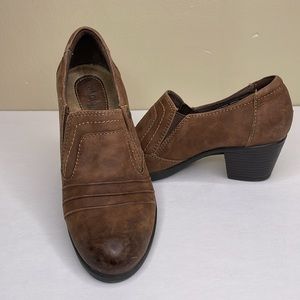 EARTH ORIGINS Comfort Shoes “KACIE” Brown Leather Block Heel Cushioned Insole 8